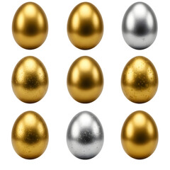 Golden And Silver Metallic Eggs Collection On A Transparent Background Photo