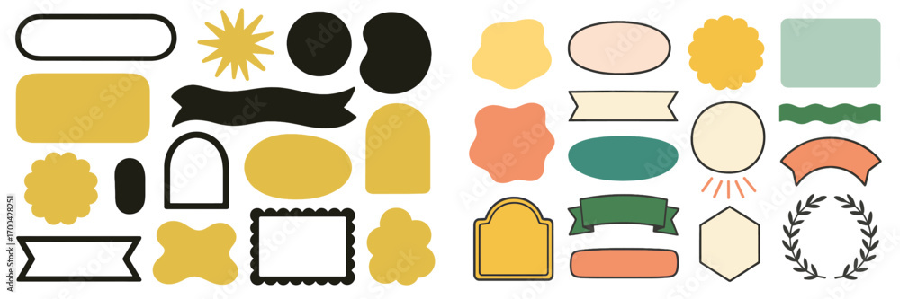 Aufkleber collection of retro geometric shapes and blank frames for text with abstract banners and labels in a