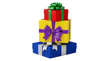Colorful gifts stack on black displays festive cheer, Ideal for holiday promotions, party invites, and festive e-commerce banners.