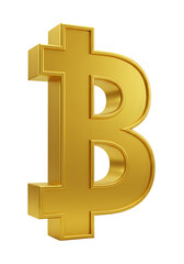 Golden Bitcoin Symbol Rendered on Transparent Isolated Background