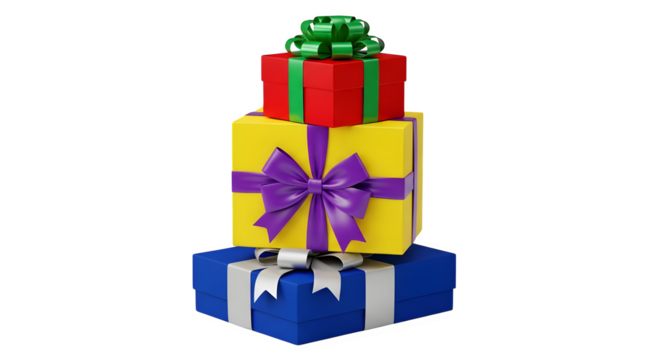 Colorful gifts stack on black displays festive cheer, Ideal for holiday promotions, party invites, and festive e-commerce banners.