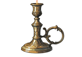 Golden Candlestick Illustration On Transparent Background Art Object