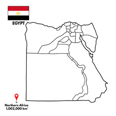 EGYPT’s Geography, Map and National Border with white background