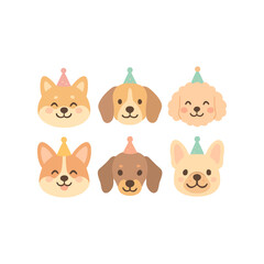 Fototapeta premium Cute dog faces with party hats for festive celebrations and pet events