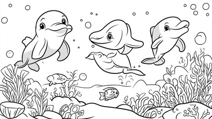 Cartoon dolphins underwater scene