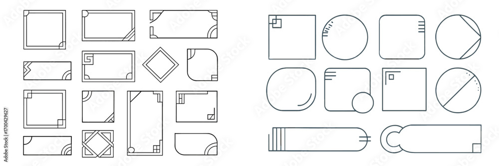 Poster minimalist geometric frame and border collection with decorative corners and abstract shapes for gra
