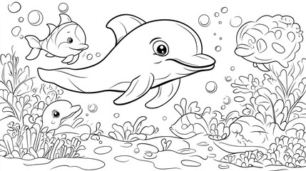 Obraz premium Cartoon dolphins underwater scene