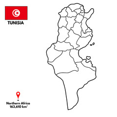 TUNISIA’s Geography, Map and National Border with white background