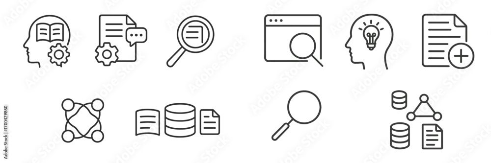 Aufkleber data analysis and information processing symbols for research, knowledge management, and database te