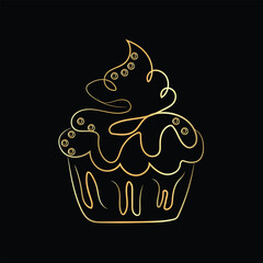 Vector illustration of a vintage coffee mug with a cupcake, cherry, and chocolate dessert on a bar sign