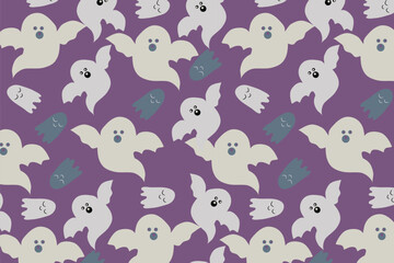 Retro Monochrome style seamless pattern featuring Halloween elements, perfect for fabric, gift wrap, packaging, wallpapers, invitations, digital background