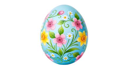 Blue egg with floral pattern is colorful and festive. It uses artistic lighting for product staging, holiday backdrop, and social media design.