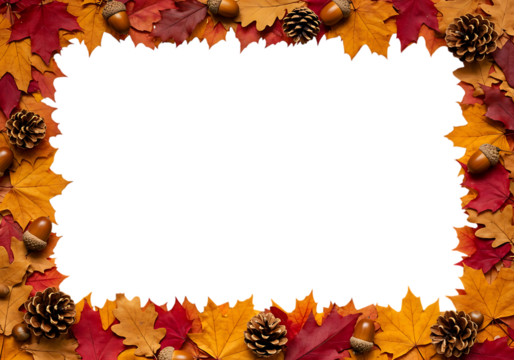 Autumn Frame with Colorful Leaves, Pinecones, and Acorns, Fall Season Border - Powered by Adobe