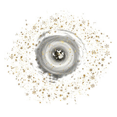 Abstract Isolated Illustration Of Colorful Spiral With Glittering Gold Elements