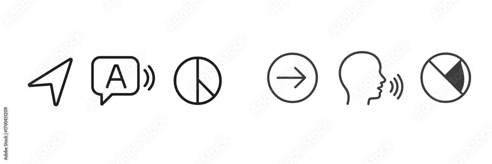 Poster minimalist line symbols for web and mobile app interface design, including send message, voice speec