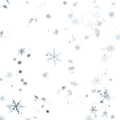 Abstract Isolated Realistic Image of Falling Snowflakes on Transparent Black Background