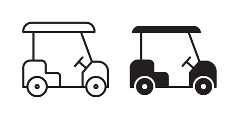 Golf cart icon. Contour symbol. Vector illustration with stroke and fill on a white background.