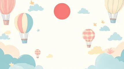 Wanddecoratie Luchtballon Pastel hot air balloons sky illustration  © Rocklion