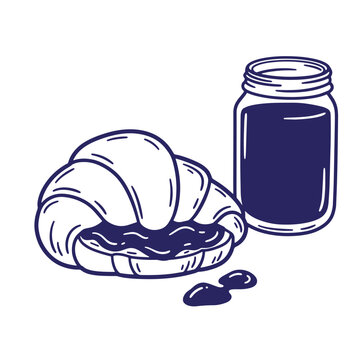 croissant with jam and jar of jam clip art preview