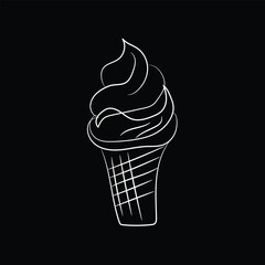 A colorful cartoon vector illustration of a creamy vanilla ice cream cone with a strawberry on top, perfect for a sweet summer dessert icon