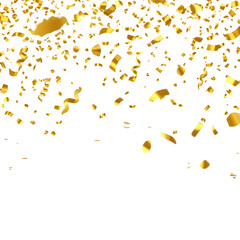 Golden Confetti Falling Against Black Background Isolated Illustration