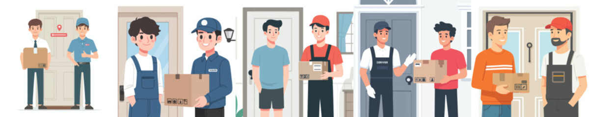 Courier vector delivering cash on delivery package to customer's house