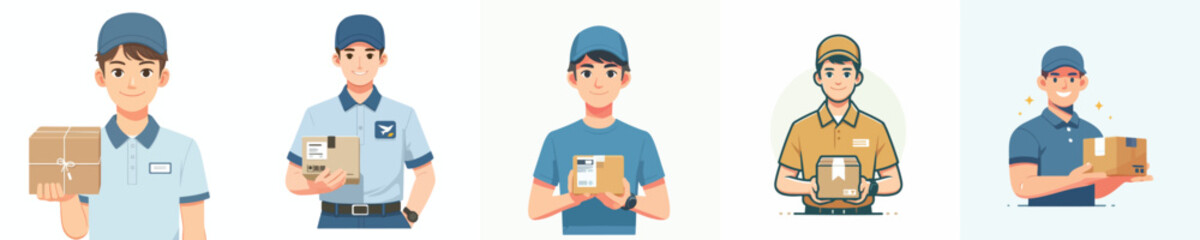 vector courier smiling friendly holding package