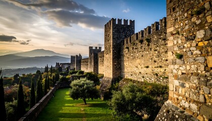 Ancient stone walls at sunset