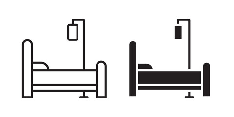 Hospital bed icon. Vector illustration with stroke and fill on a white background.