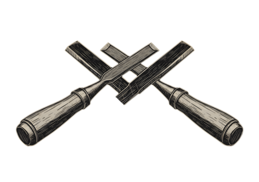 Crossed Chisels Illustration on Transparent Background Woodworking Tools