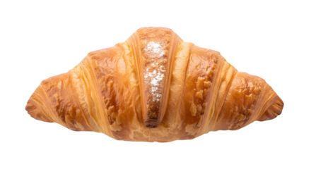 Golden croissant shines, textured and layered, with powdered sugar for food photography, bakery branding, and social media posts.