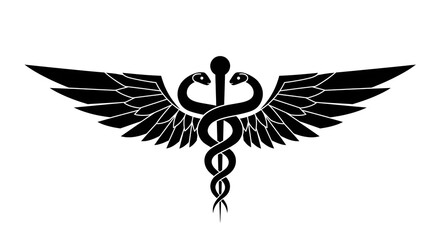 Black Caduceus Medical Symbol with Wings