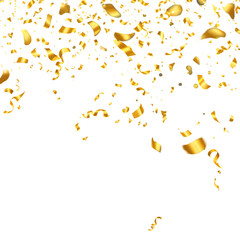 Golden Confetti Falling On Black Background Realistic Illustration