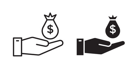 Investment icon. Money savings and finance. such as money, dollar, currency, coins, hand, credit card, finance and more. Vector illustration with stroke and fill on a white background.