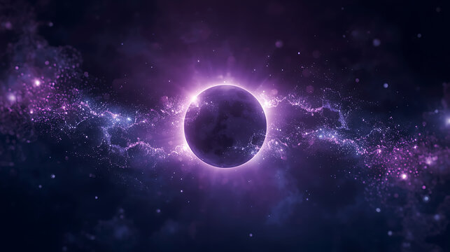 cosmic sphere with glowing purple halo and lightning energy in deep space background