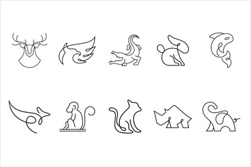 minimalist set animals logo icon vector in line style design