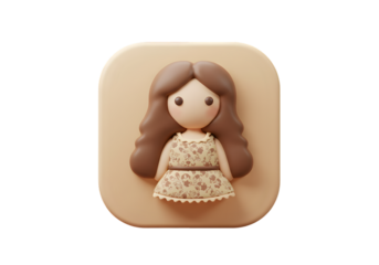 Cute 3D Cartoon Girl Icon Smiling Isolated On Transparent Background