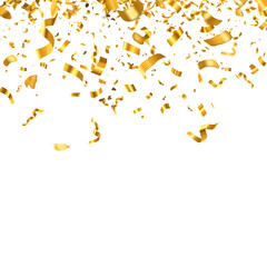 Golden Confetti Falling On Black Isolated Transparent Background Illustration