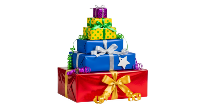 Stacked gifts shine, vibrant hues, ribbon accents. This is perfect for festive banners, holiday promotion, and seasonal web design. - Powered by Adobe