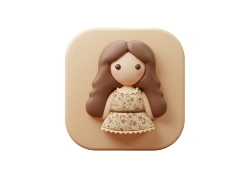 Cute 3D Cartoon Girl Icon Smiling Isolated On Transparent Background
