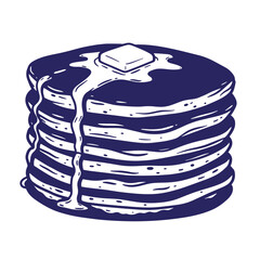 Delicious stack of pancakes with melting butter illustration in a bold blue and white design