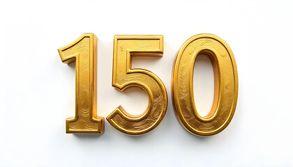 150 made of gold metal isolated on white background