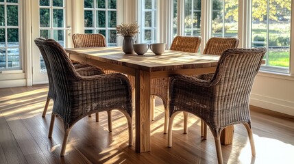 Dining table in sunny interior