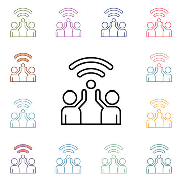 People Communication Icon Vector,  Multi-Color Thin Line Outline Set Representing Social Media, Networking, User Groups, and Connections for UI, UX, Website, and Mobile Application Design
