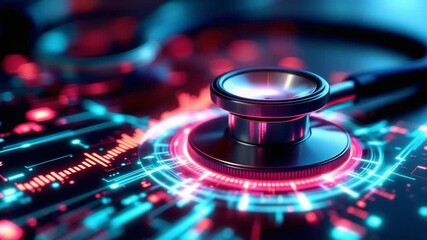 Futuristic Medical Technology Digital Stethoscope & Data Analysis Visualization - Powered by Adobe