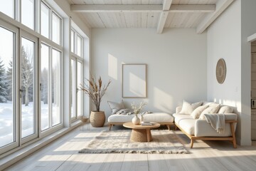 Fototapeta premium Bright Interior with Winter View