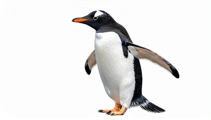 Fototapeta premium Penguin with black and white body orange beak short wings aquatic flightless bird isolated on white background 