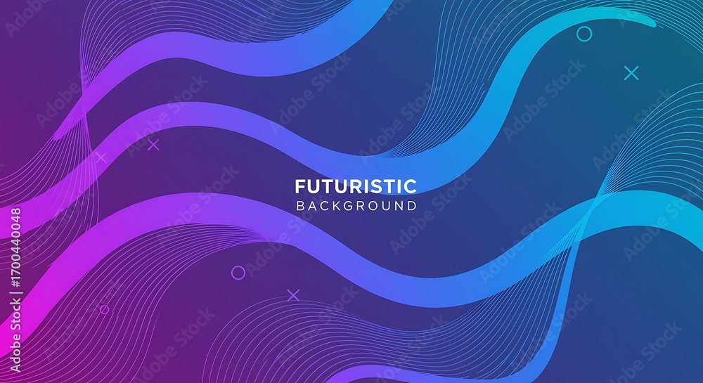 Poster dynamic futuristic background featuring vibrant gradient waves and geometric elements creating a mod