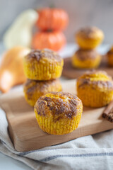 Pumpkin muffins, healthy vegan snack, Thansgiving and autumn dessert