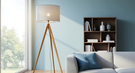 Modern Floor Lamp Beside Sofa in Minimalist Living Room